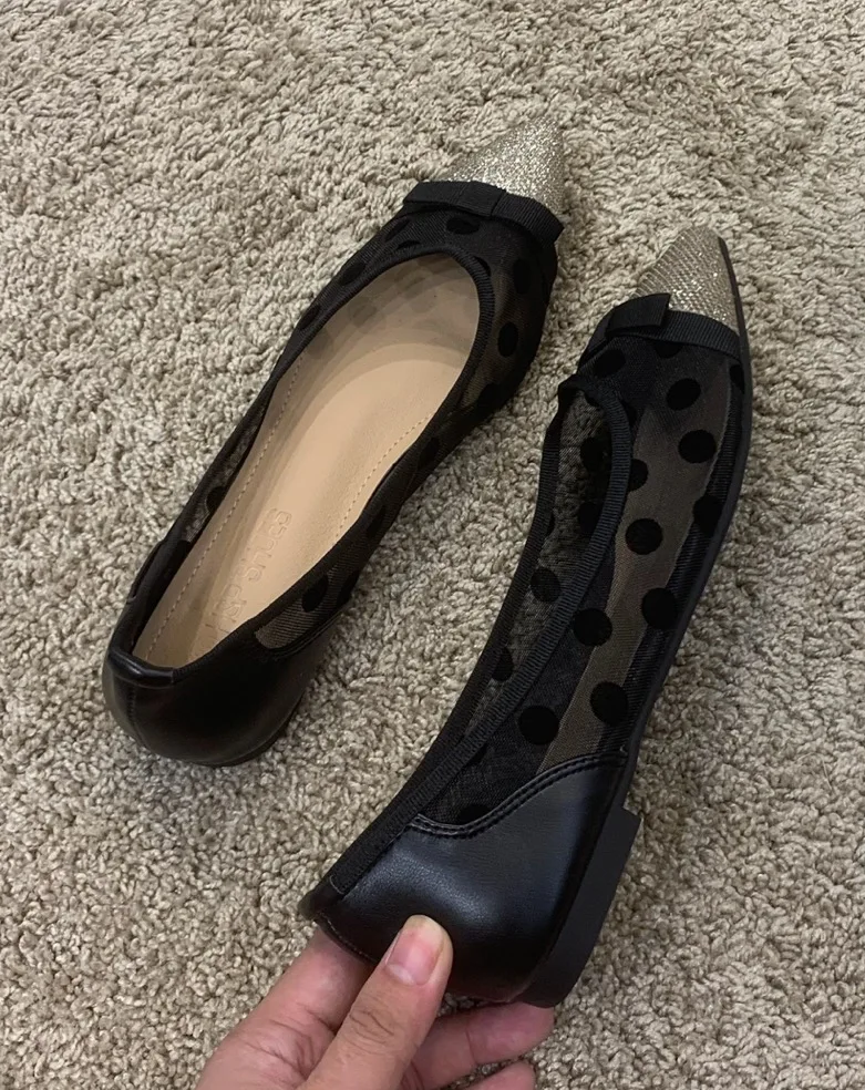 Сетчатая обувь на плоской подошве с бантом женские летние дышащие балетки модные