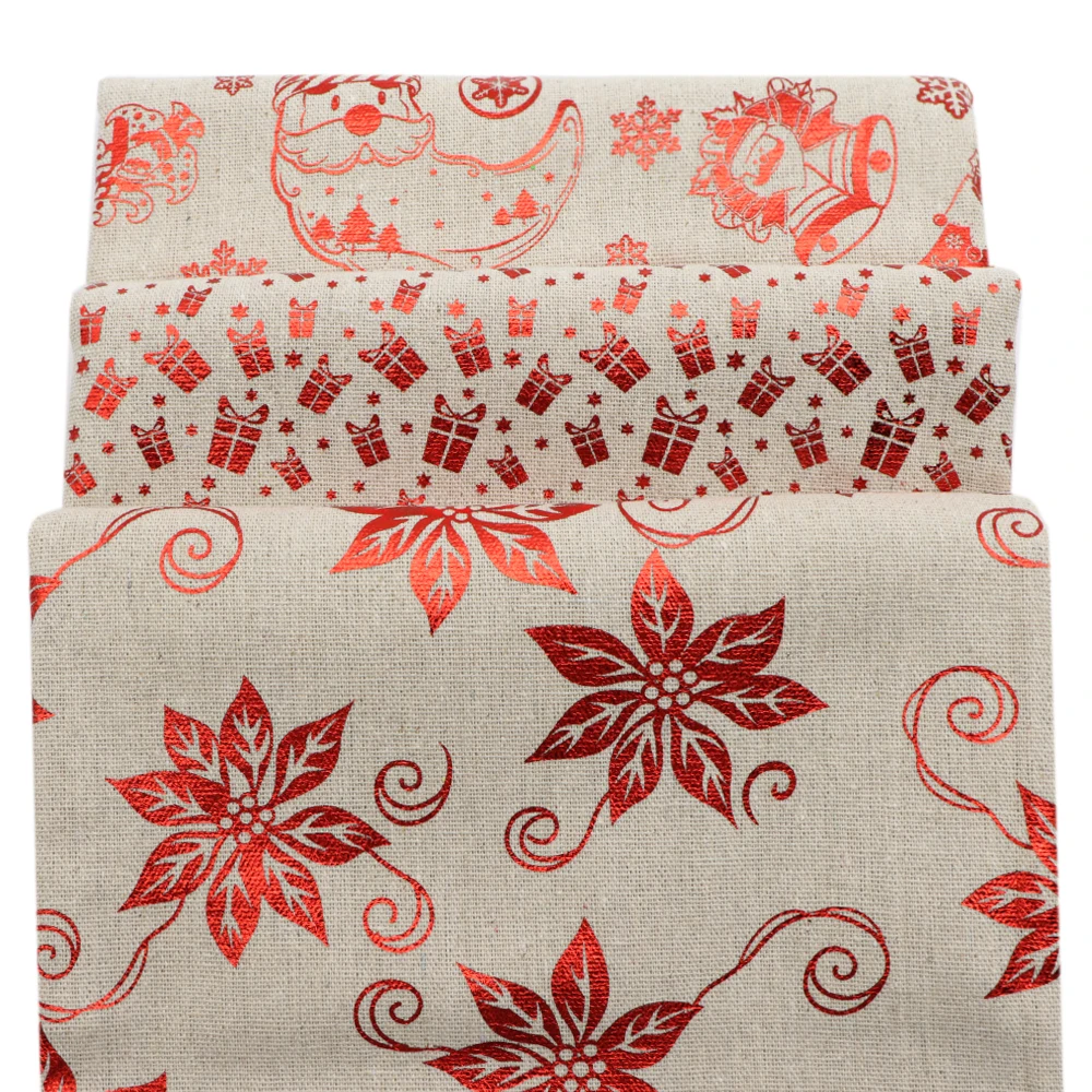 

50*145cm Christmas Red Goil Foil Cotton Linen Fabric For Sewing DIY Patchwork Needlework Baby Clothes Cushion Bags,1Yc414