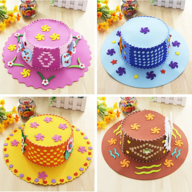 DIY Creative EVA Foam Paper Weaving Hat Flower Star Pattern Kindergarten Art Kids Craft Toys For Children Party Decoration Gifts