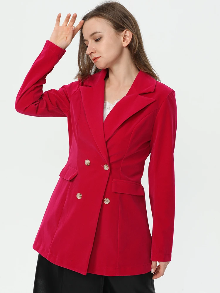 

2022 New Fashion Slim Red Women Blazer Autumn Spring Four Buttons Female Long Workplace Suit Jacket Full Sleeve Outwear