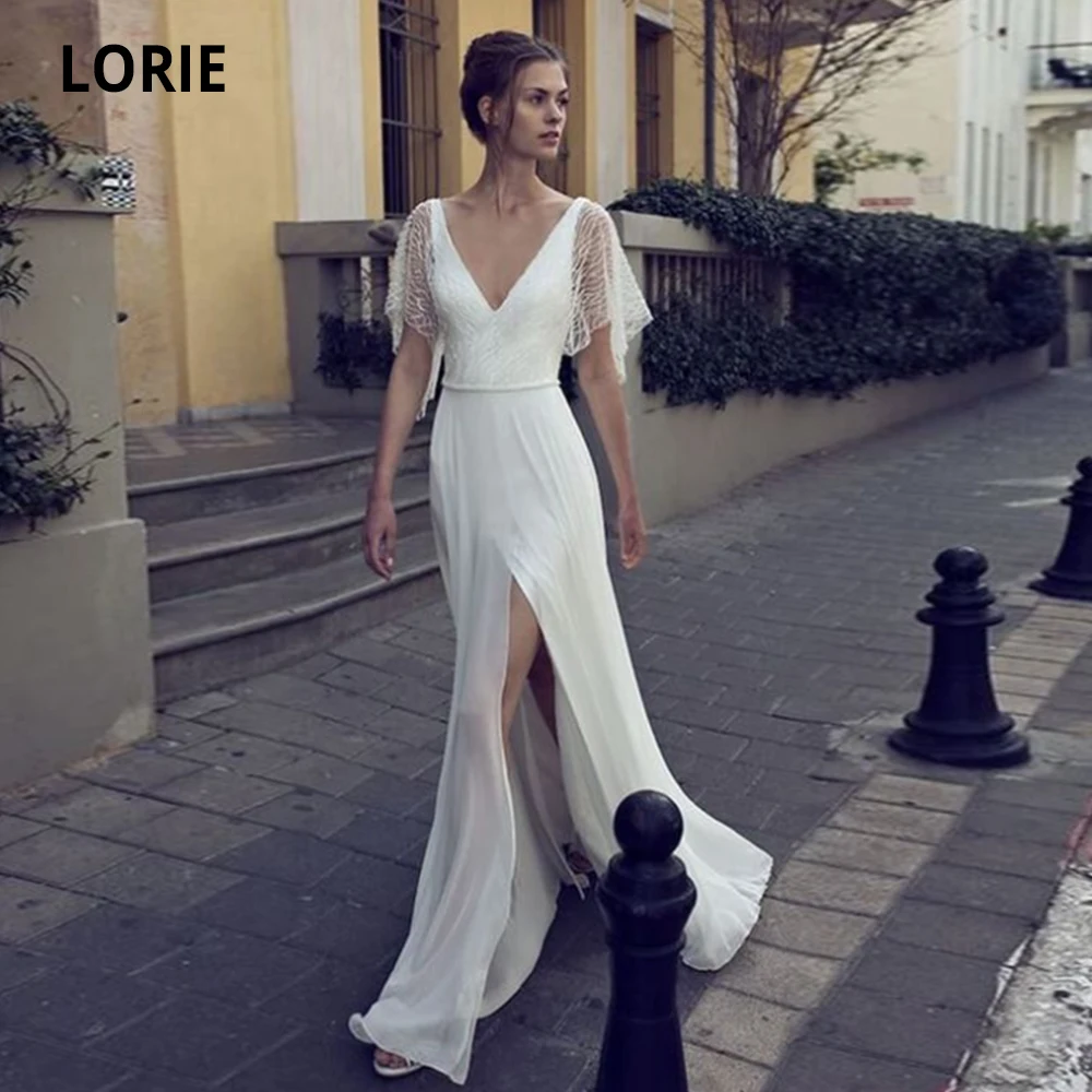 LORIE шифон свадебное платье Русалка Винтаж 2020 с v образным вырезом рукавом