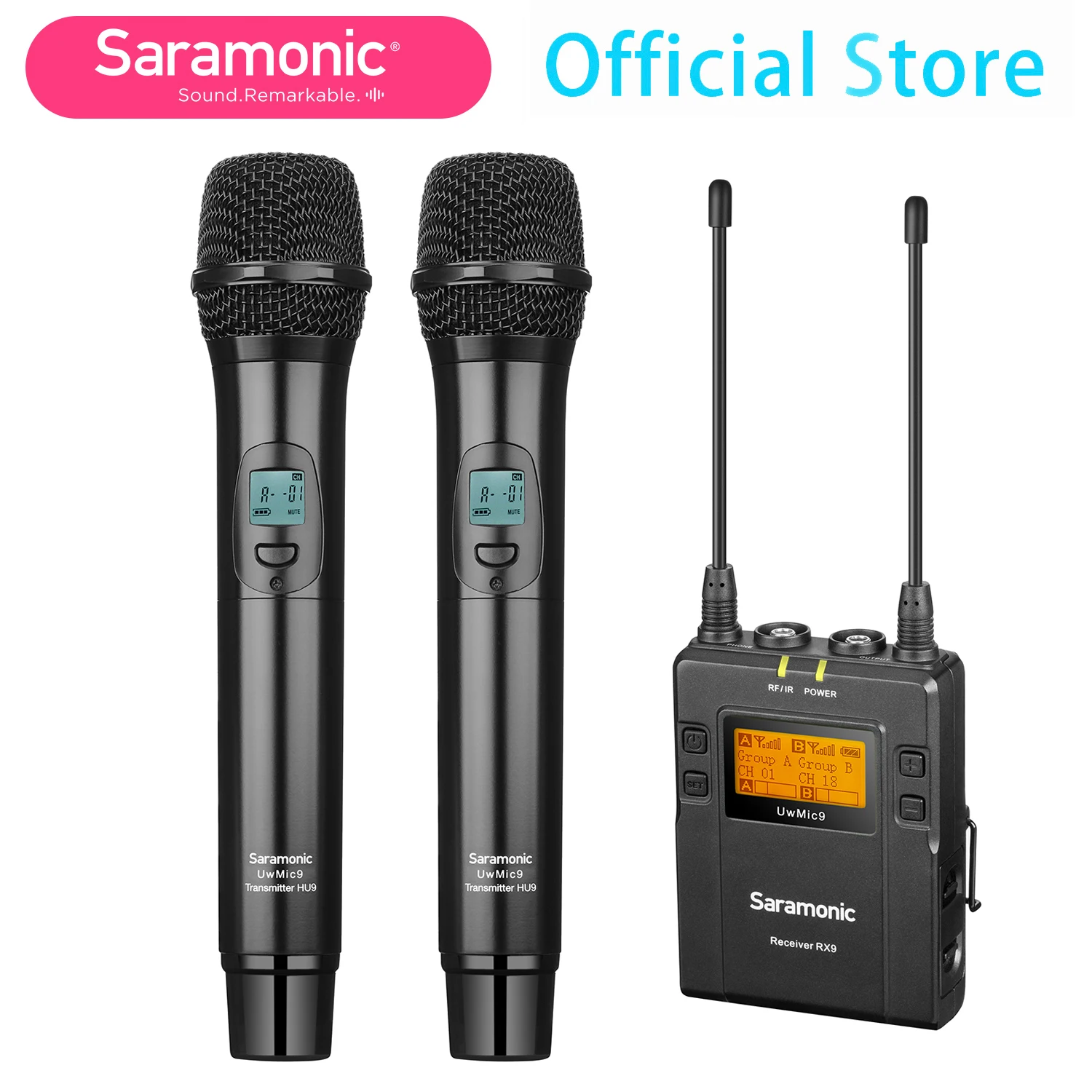저렴한 Saramonic UwMic9 Kit4/HU9 UHF 무선 Lavalier 마이크 시스템, 캐논 니콘 소니 DSLR 캠코더 비디오 카메라 인터뷰