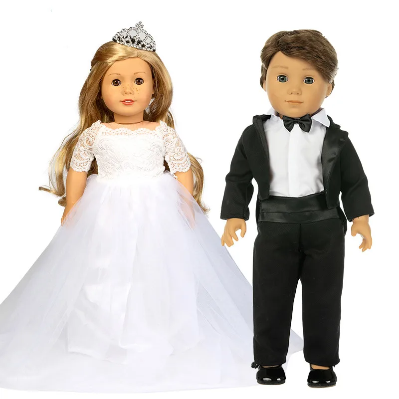 

2021 New Baby New Born Fit 18 inch Doll Clothes Accessories White Red Wedding Dress Suit For Baby Birthday Gift