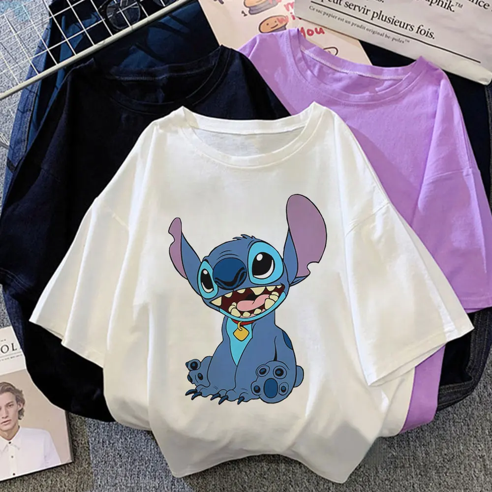 2021 Women Disney Letter Funny New Love Stitch Fashion Cartoon Summer Lady Print Couple Top Tshirts Clothes Oversize Ins T-Shirt