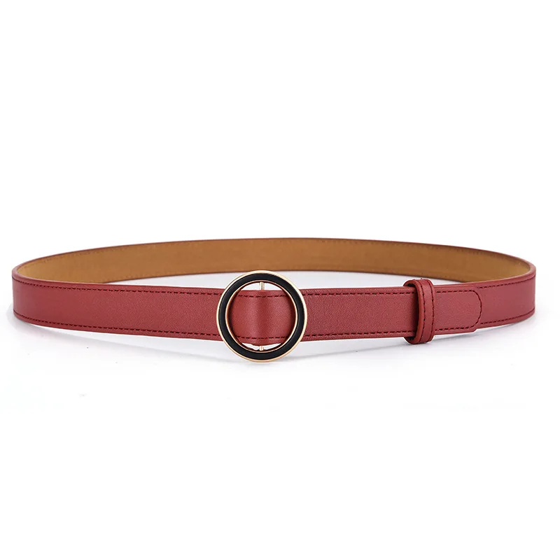 Ремень женский из искусственной кожи гладкий пояс с круглой пряжкой сплава без