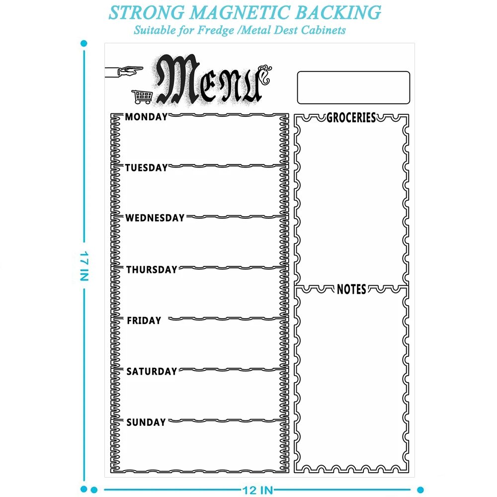 Сухая стираемая ЕЖЕНЕДЕЛЬНЫЙ КАЛЕНДАРЬ Магнитная белая доска список продуктов