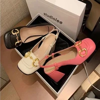 sandals women 2021 summer womens thick heel european and american fashion sandals round toe buckle heel high women shoes