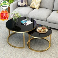 tempered glass round coffee table for living room 2 in 1 combination cafe table easy assembly center table