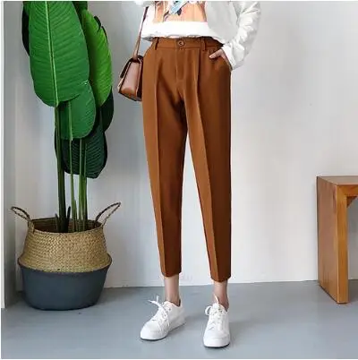 camel color Новинка, зима-осень, брюки с высокой талией, женские брюки-карандаш, повседневные одноцветные штаны-шаровары, женские теплые длинные брюки, горячая распродажа - Цвет: camel color