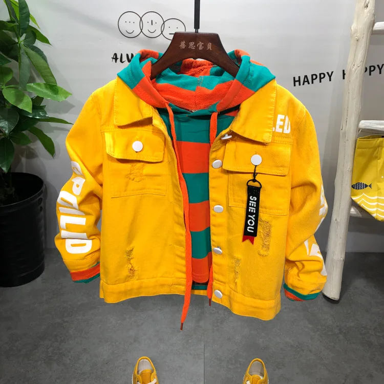 Boys Clothing Fashion Children Sets boys Denim jacket + striped hoodie jeans 3pcs Kids Clothes for |