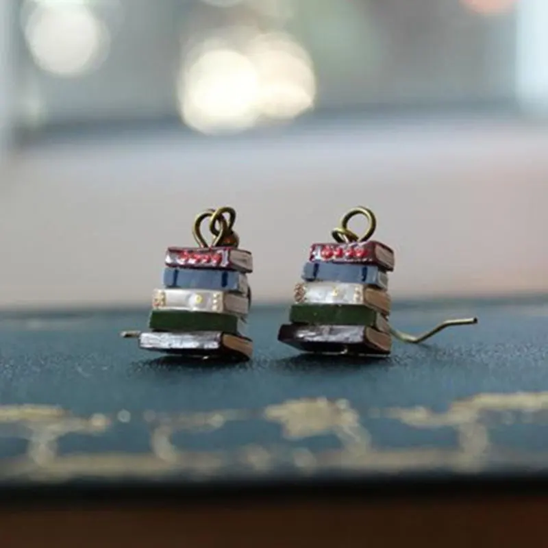 

Pile Of Books Irregular Creativity Books Earrings Jewelry Holiday Anniversary Fashion Women Jewelry Retro Multicolor Earrings