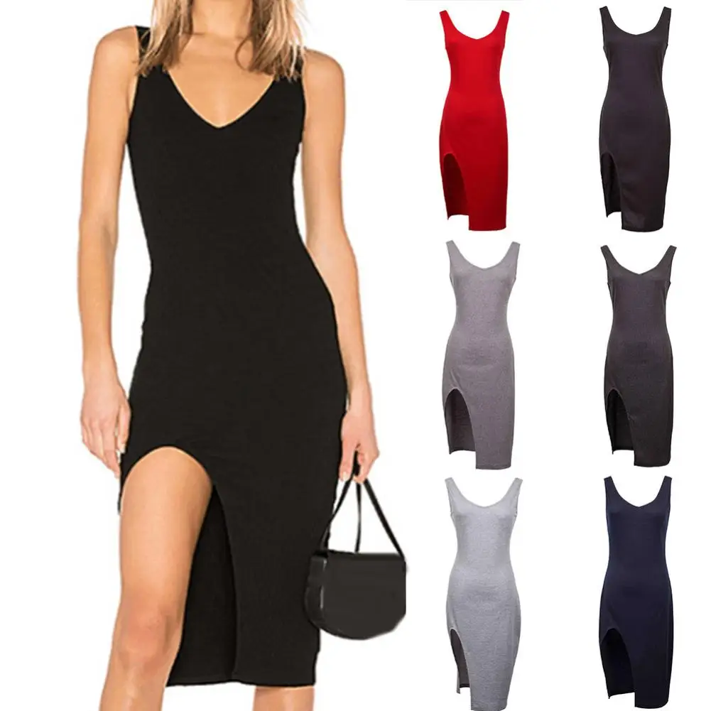 Летнее платье без рукавов для женщин модное Повседневное с v образным вырезом