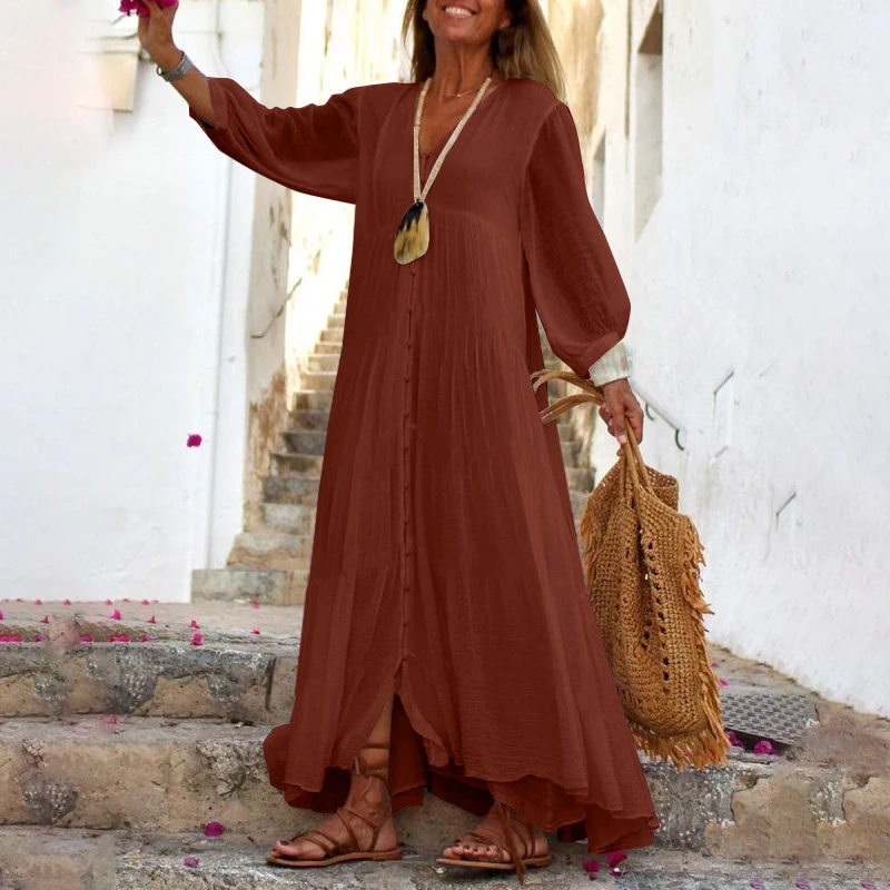 Женское винтажное платье макси свободное однотонное с открытой спиной и