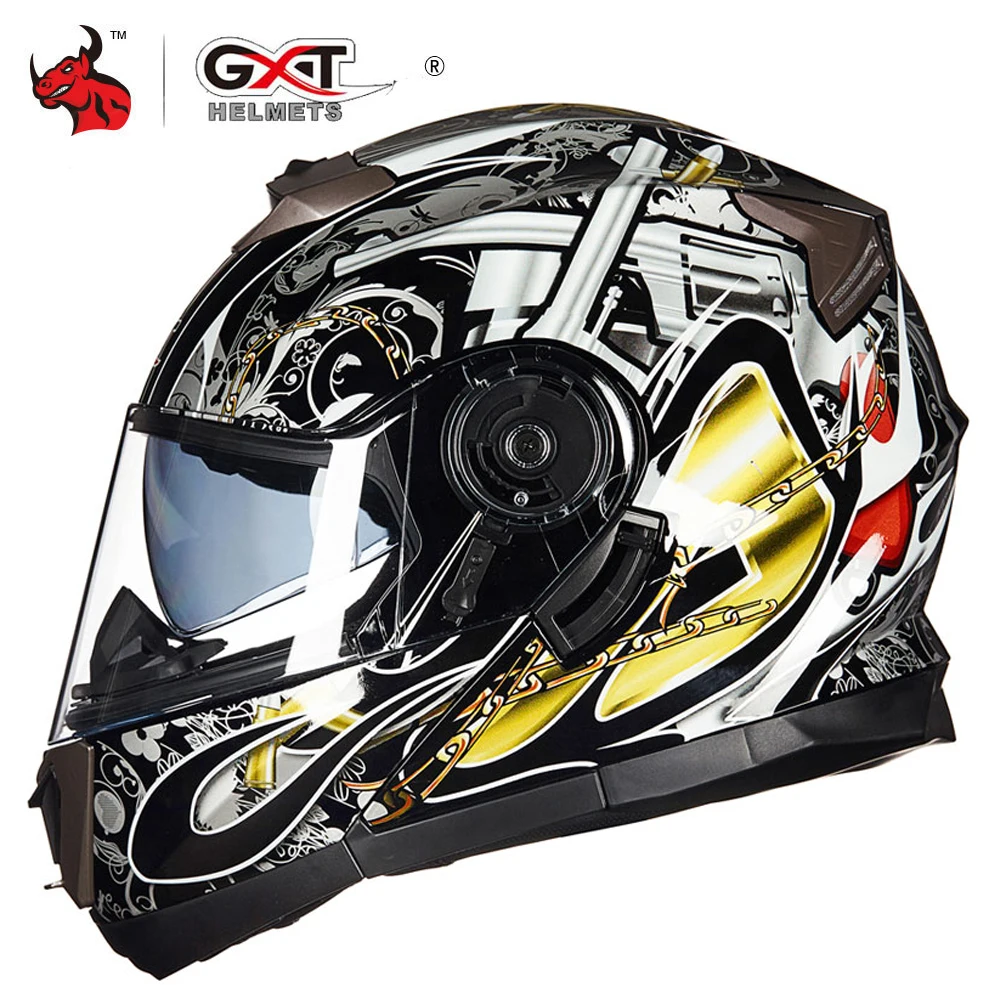 GXT Flip Up Motorcycle Helmet Motorbike Modular Dual Lens Motocross Moto Helmet Crash Full Face Helmets Casco Moto Casque