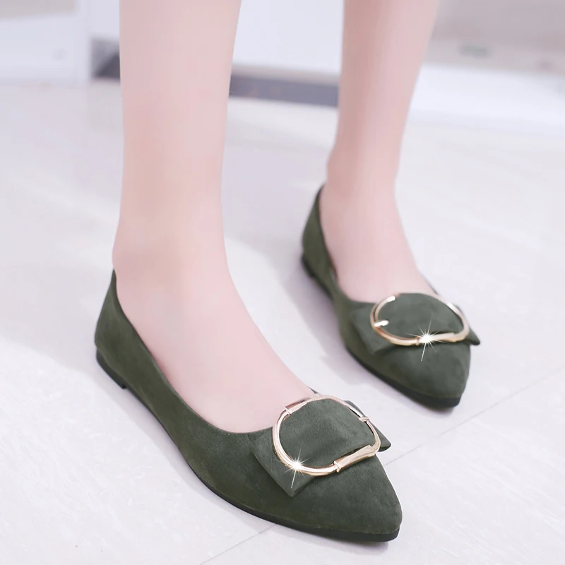 Hot Sale Loafers Women Flats Shoes Pointed Toe Boat Shoes Ladies Fashion Buckle Metal Dress Shoes Office Work Party Shoes Woman