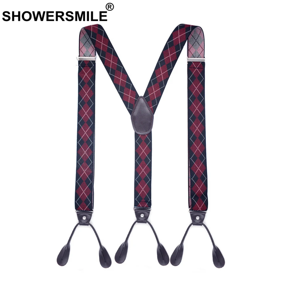Подтяжки SHOWERSMILE Кнопка подтяжек Y с рисунком ромбиками для мужчин винтажные