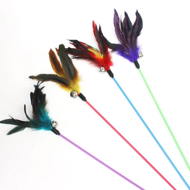 

VOW Pets 1PCS Hot Sale Cat Toys Make A Cat Stick Feather With Small Bell Natural Like Birds Random Color Black Coloured Pole
