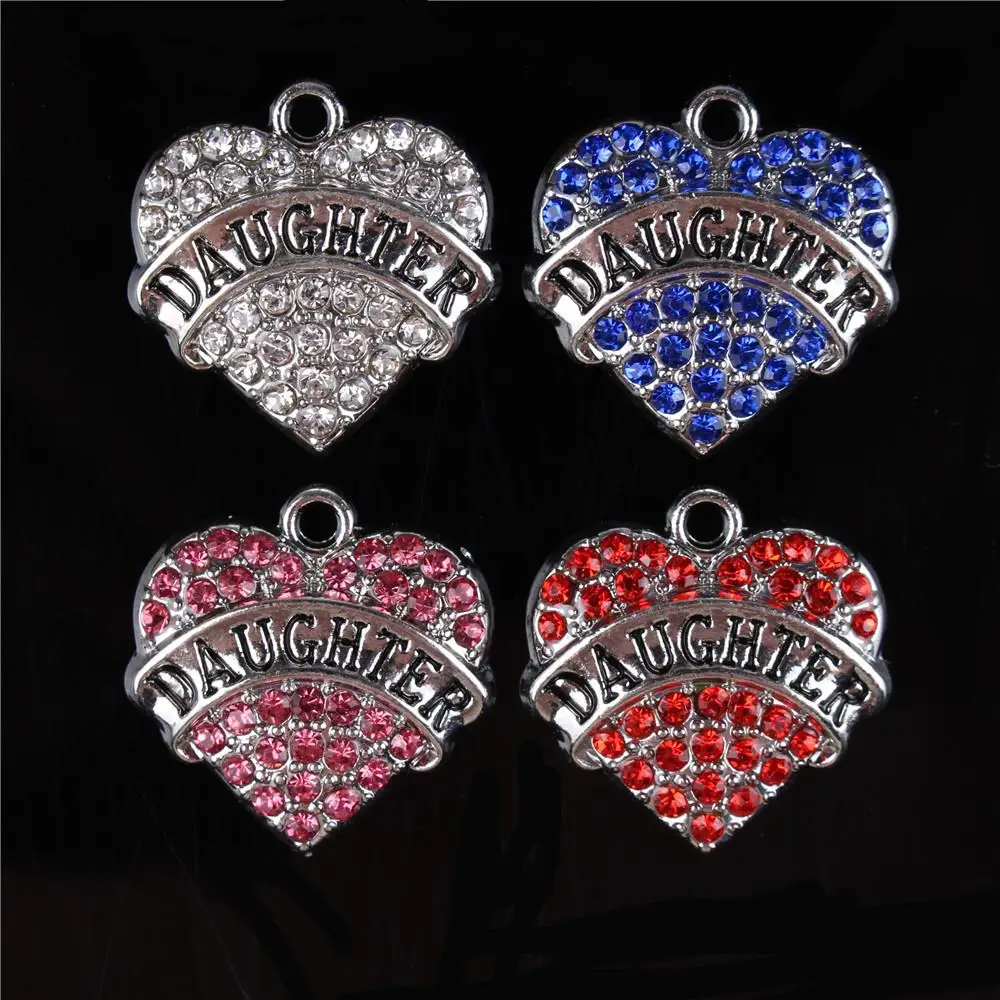 

5PCS Love Heart DAUGHTER Crystal Charms Pendant For DIY Necklace Bracelet Keychain Party Jewelry Best Gift