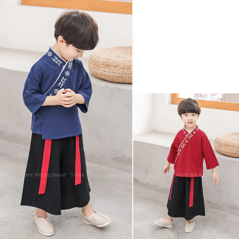 Детский костюм для мальчиков в стиле ретро Китайская традиционная одежда ханьфу