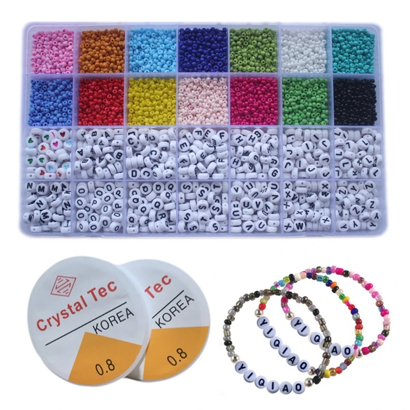 

5000 штук, бисер, разноцветные буквы амулеты, бисер, эластичная веревка для самостоятельного изготовления ювелирных изделий, подарок для деву...