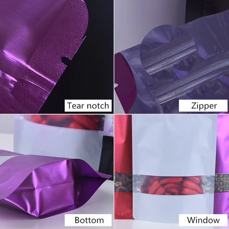 

100pcs Stand up Matt Black Aluminum Foil Window Ziplock Bag Coffee Powder Nuts Storage Bag Frosted Window Gift Pouch