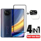 Адаптер 4-в-1 для Poco X3 Pro стекло для Xiaomi Poco X3 Pro закаленное стекло Full Glue, защитная пленка для экрана для Poco F3 M3 X3 Pro стекло для объектива