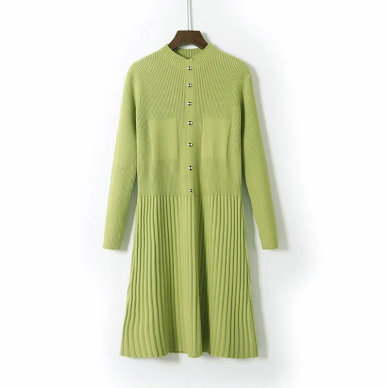 Green XY7952 GIGOGOU, длинное женское платье, на пуговицах, ложный карман, трикотажное ТРАПЕЦИЕВИДНОЕ ПЛАТЬЕ, водолазка, пуловер, топы, мягкие, для женщин, макси, Vestidos de fiesta de - Цвет: Green XY7952