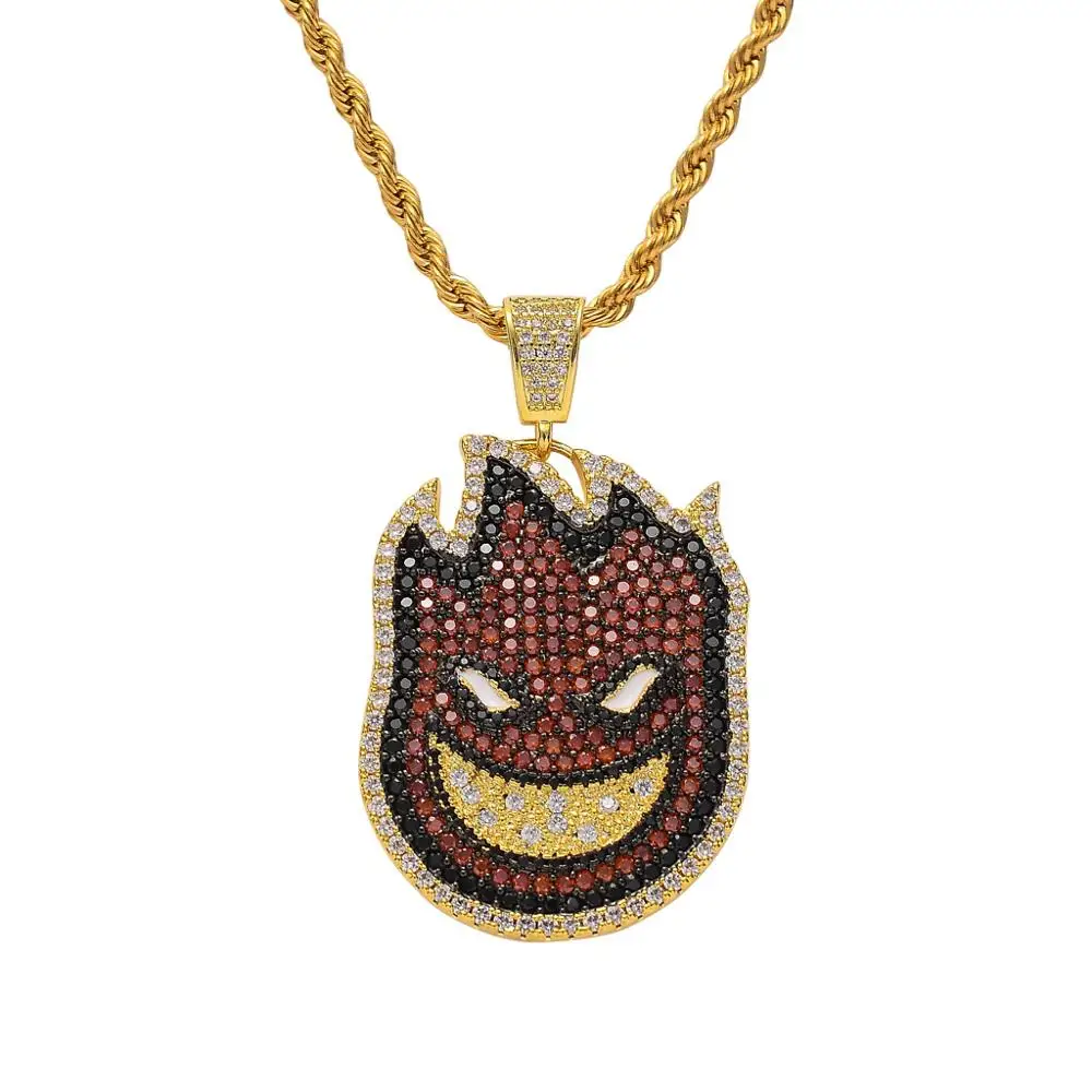 Цепочка с кулоном из циркония Мужская золотистого цвета в стиле хип хоп|Ожерелья