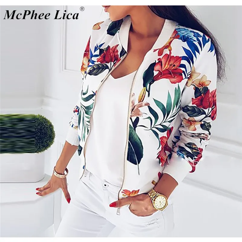 Принт Курточка бомбер Для женщин с цветочным узором на молнии шнуровке в стиле