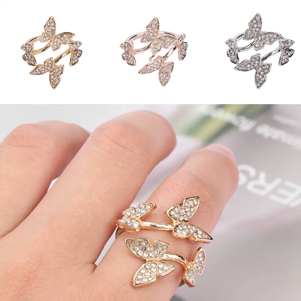 Женское кольцо с бабочкой регулируемое корейское открытое витое