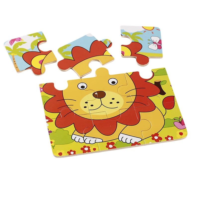 Новый деревянный пазл с 9 ломтиками Мультяшные животные транспортное средство