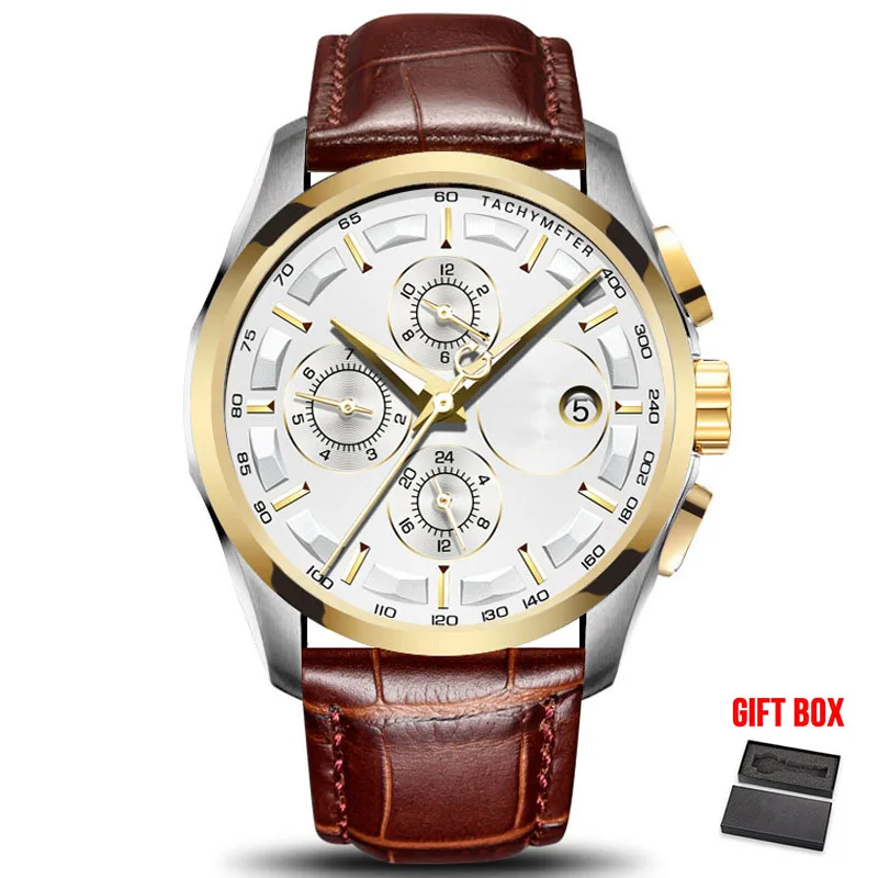 White Gold Leather Карнавальные Мужские автоматические механические часы, мужские водонепроницаемые наручные часы от ведущего бренда, модные роскошные кожаные часы Relogio Automatico - Цвет: White Gold Leather