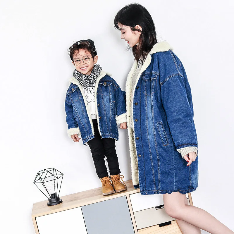 Одежда для мамы и дочки отца сына девочек мальчиков детская джинсовая куртка