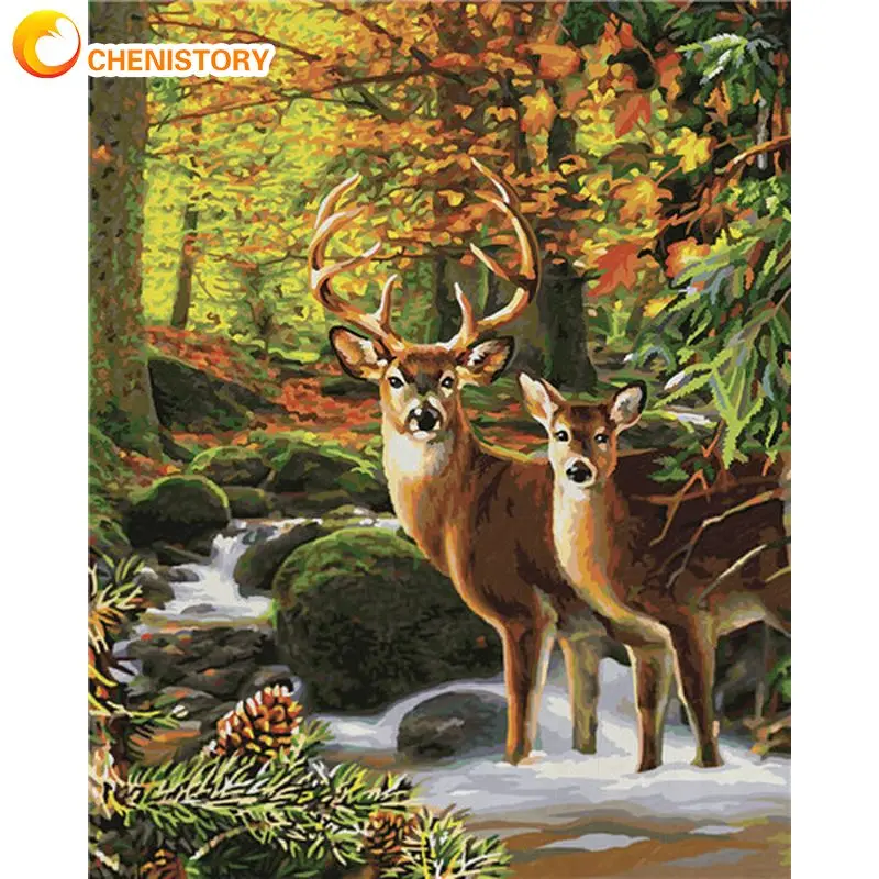 

CHENISTORY 60x75cm Frame Painting By Number For Adults Deer Animal Drawing Coloring By Numbers Modern Wall Art Picture Diy Gift