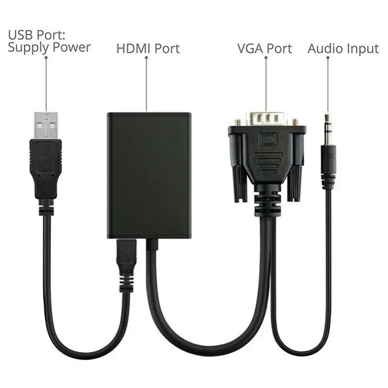 VGA Male-HDMI выход 1080P HD + Аудио ТВ AV HDTV видео кабель конвертер usb-адаптер для Micro power |