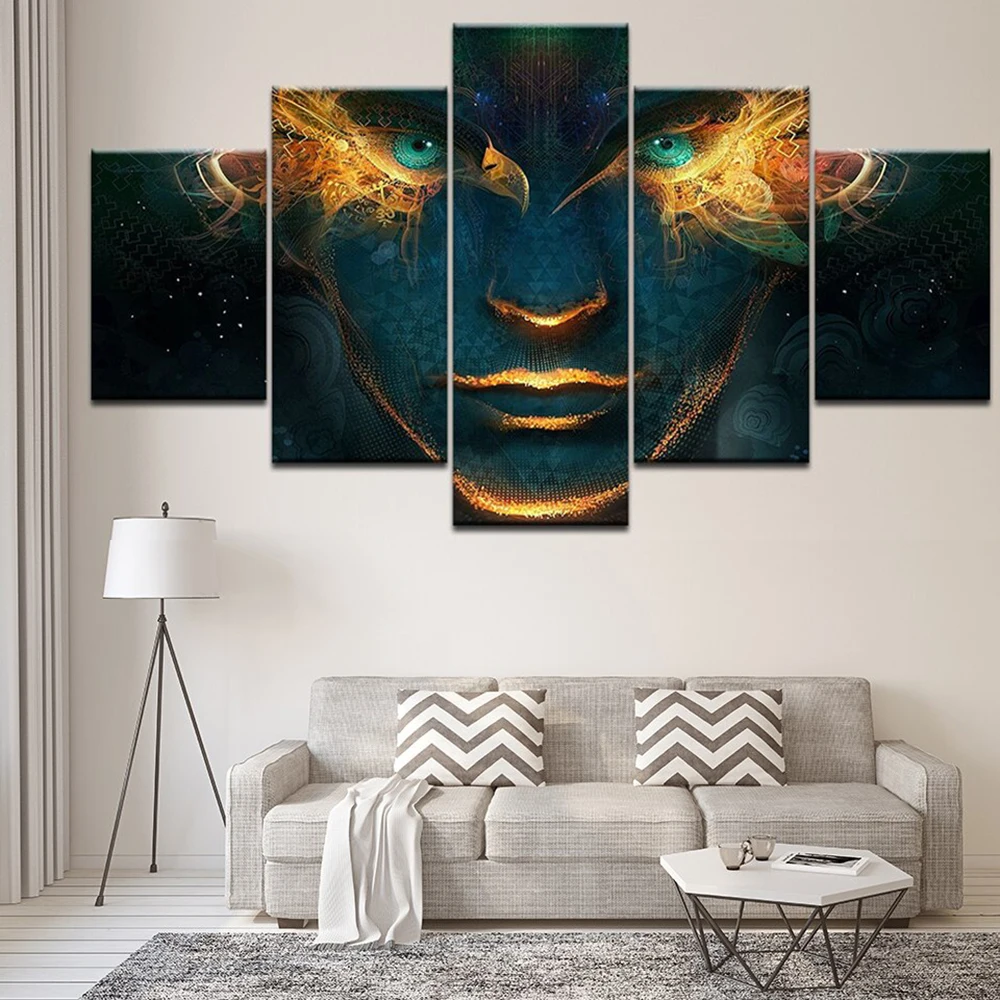 

5 Pieces Wall Art Canvas Painting Figure Poster Absteur Human Face Framework Pictures Modern Home Decoration For Living Room