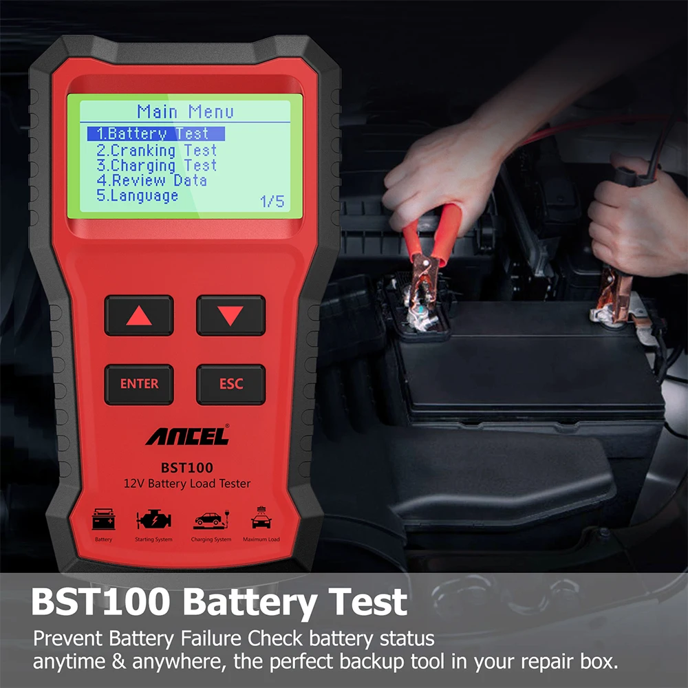Ancel BST100 OBD2 сканер тестер автомобильной батареи система обнаружения для 12V Cell 100