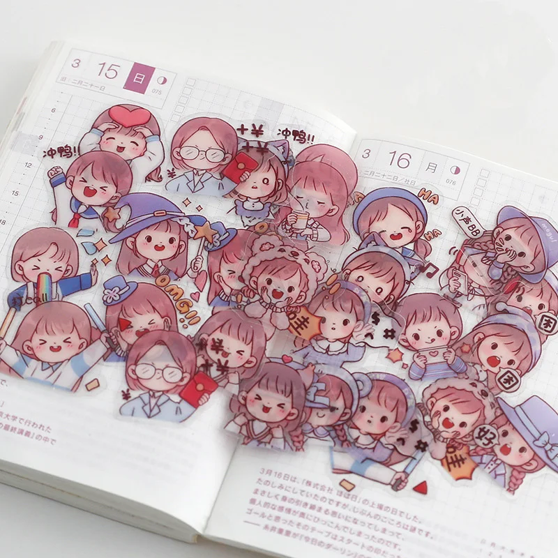 

Mohamm 40PCS/Pack Kawaii Facial Expression Girl Sticker Scrapbooking Stationery School Supplies