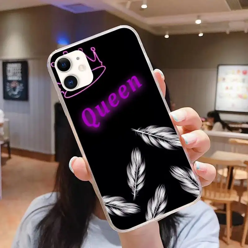 

King Queen Phone Case For iphone 5s 6 7 8 11 12 plus xsmax xr pro mini se Transparent Cover Fundas Coque