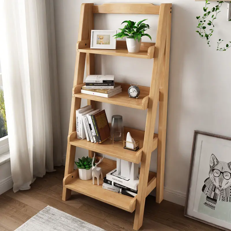 Solid wood bookshelf trapezoidal multi-layer shelf bedroom living room balcony floor shelf storage rack shelve нижная полка