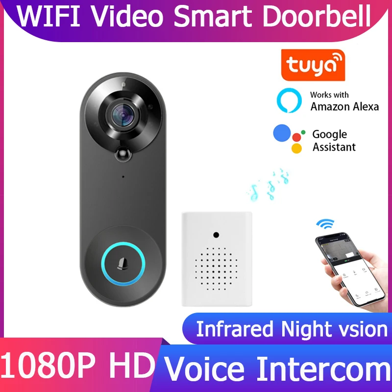

Беспроводной дверной звонок с Wi-Fi и ИК-подсветкой, 1080P Full HD