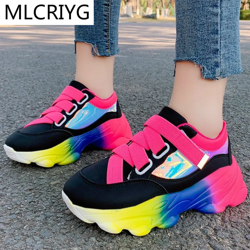 

2021 Spring Autumn New Women Casual Shoes Fashion Lace-up Comfortable Walking Women Sneakers Thick-soled Vulcanized Women Shoes