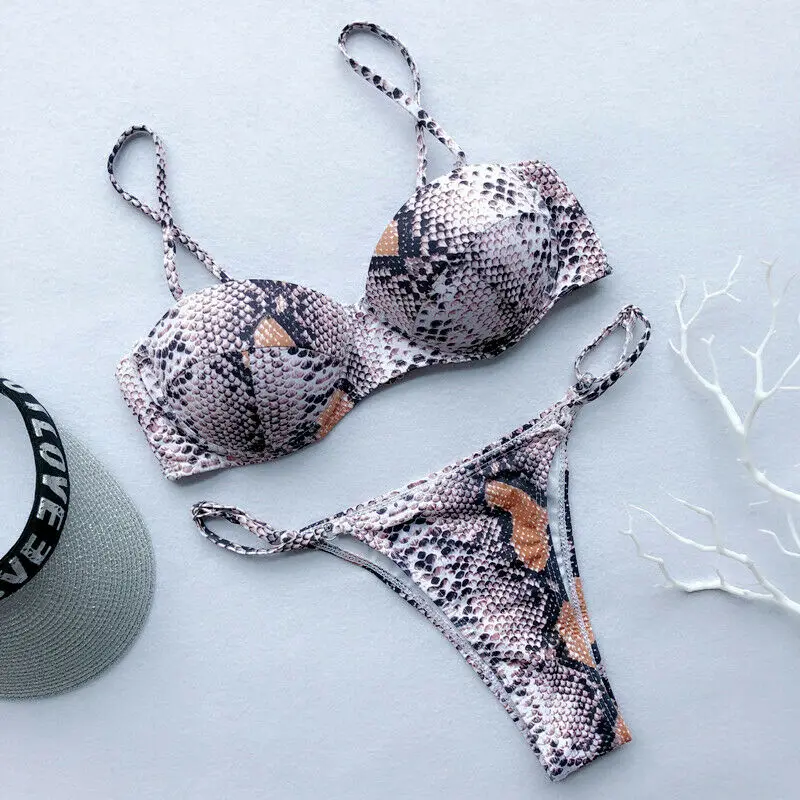 Женский комплект бикини с эффектом пуш-ап и змеиным принтом | Женская одежда