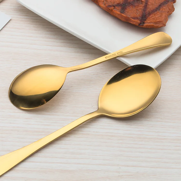 Нержавеющая сталь золото Цвет ложка с длинной ручкой &amp вилки суп совок
