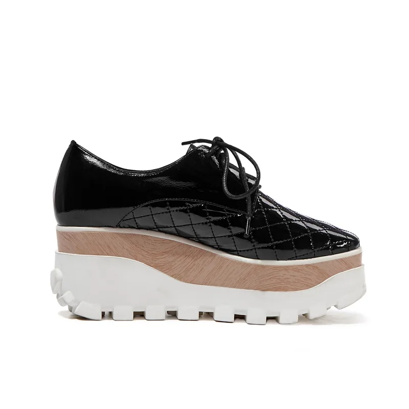 

EGONERY Spring Newest Casual Women Pumps High Heels Platform Square Toe Genuine Leather cross-tied Women Shoes Drop Shipping