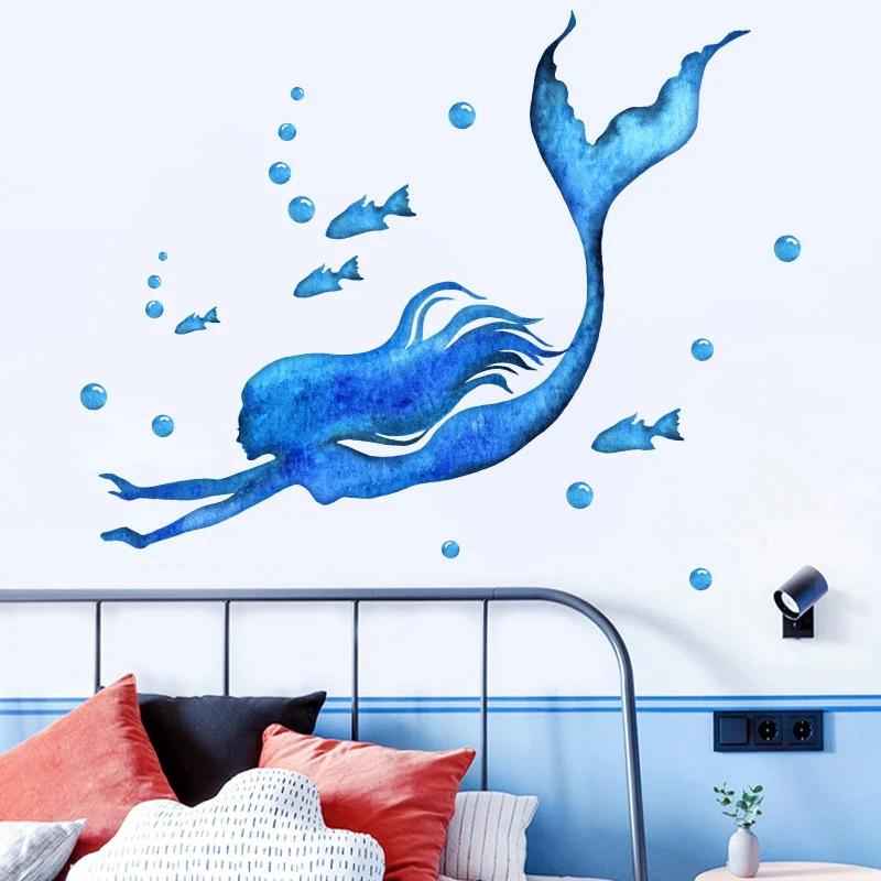 Настенные стикеры Bule Mermaid для ванной комнаты водонепроницаемые фотообои из ПВХ