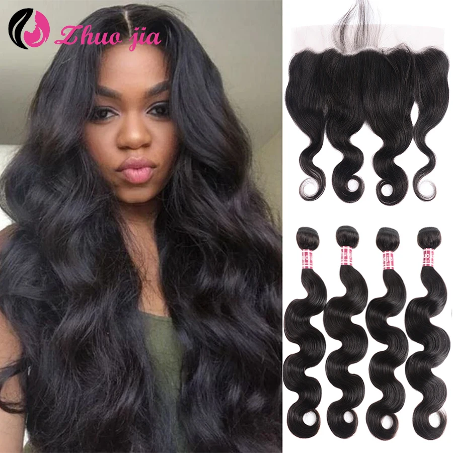Волнистпряди ZHUO JIA с фронтальным 13x4 волосами Remy бразильские человеческие волосы