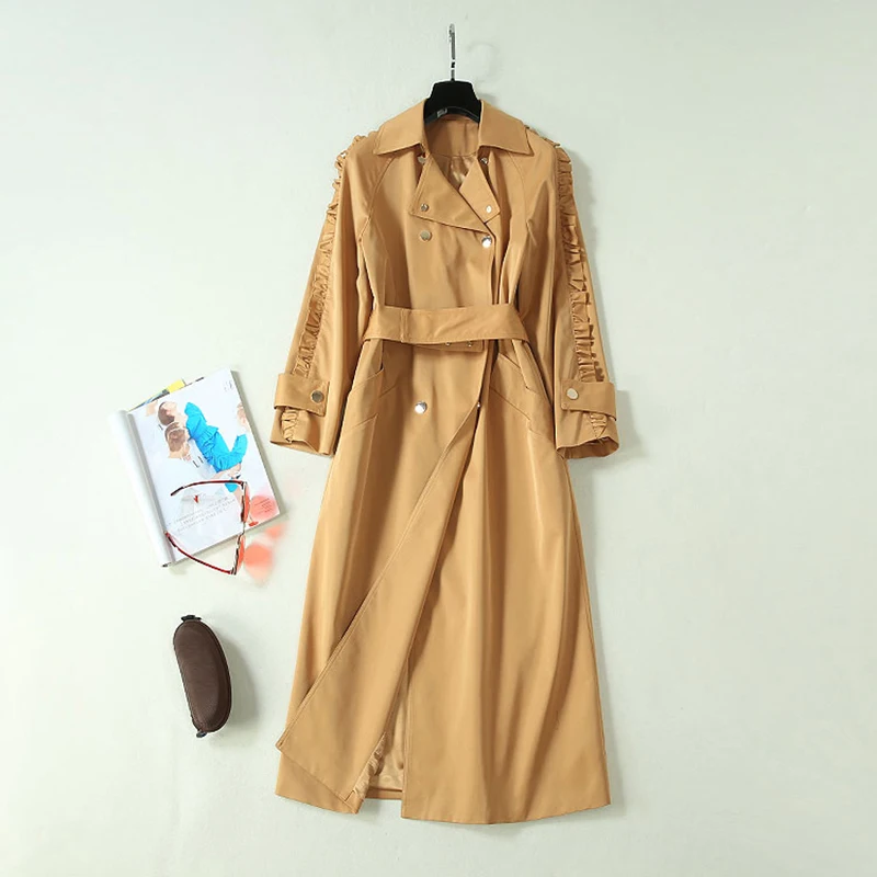 Высокое качество Новый стильный 2019 дизайнерский женский двубортный длинный плащ