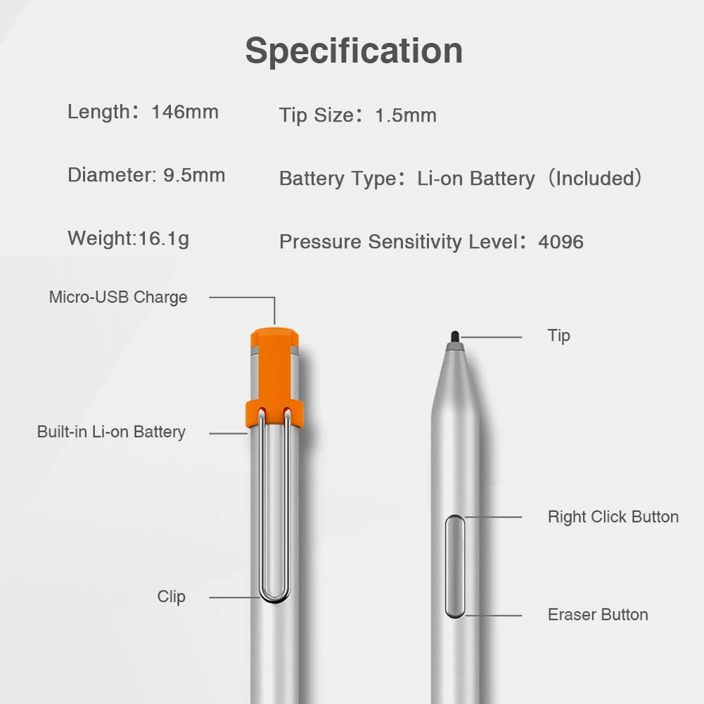

Tablet Stylus Drawing Pen Lightweight w/ 4096 Pressure Outdoor Mobile Phone Decoration for CHUWI UBook Pro/Surface