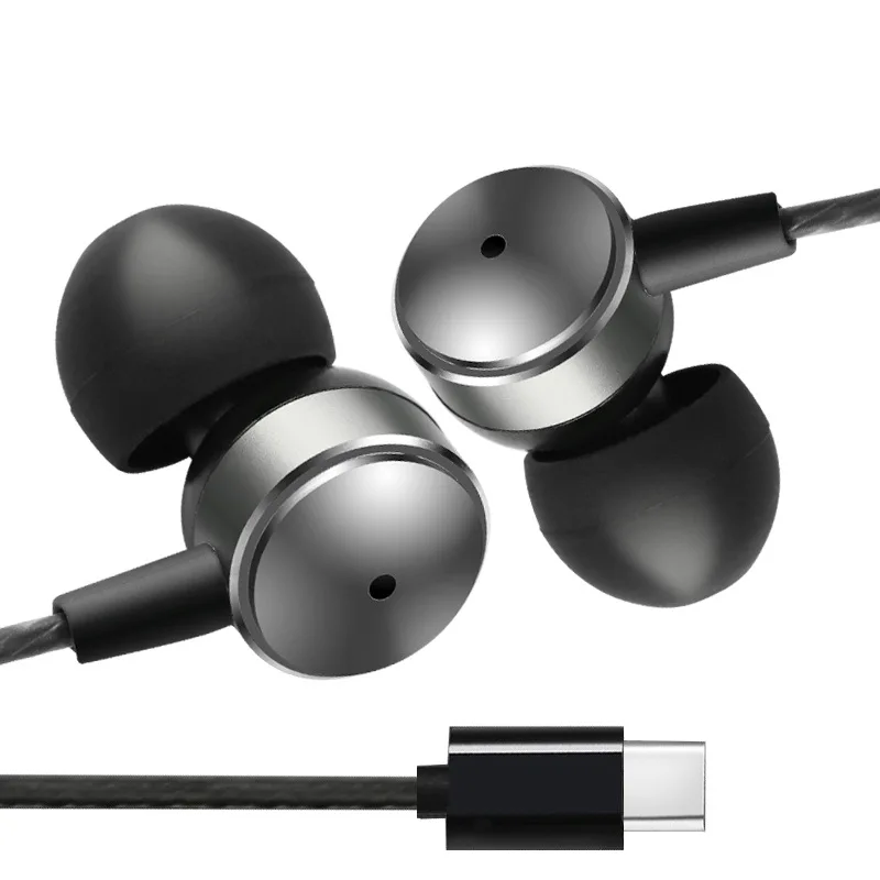 Тип c пистолет черный в ухо Проводные спортивные бас магнитные наушники для Xiaomi
